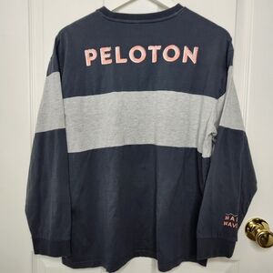 Peloton Navy Gray Stripe Block Color Long Sleeve Shirt Make Waves Size XL